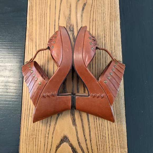 Frye Leather Wedge Slides in Brown - Picture 6 of 10